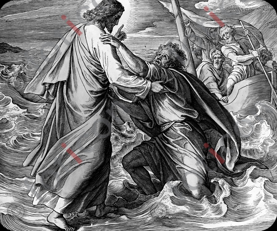 Jesus hält Petrus über dem Meer | Jesus holds Peter over the sea - Foto foticon-simon-043-sw-029.jpg | foticon.de - Bilddatenbank für Motive aus Geschichte und Kultur